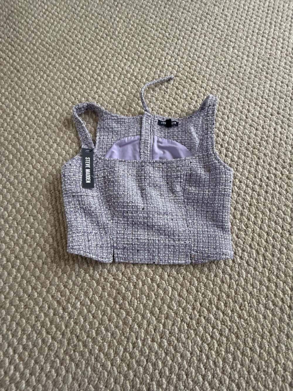 Steve Madden Mallika Top Size S Purple Tweed Cropped Tank